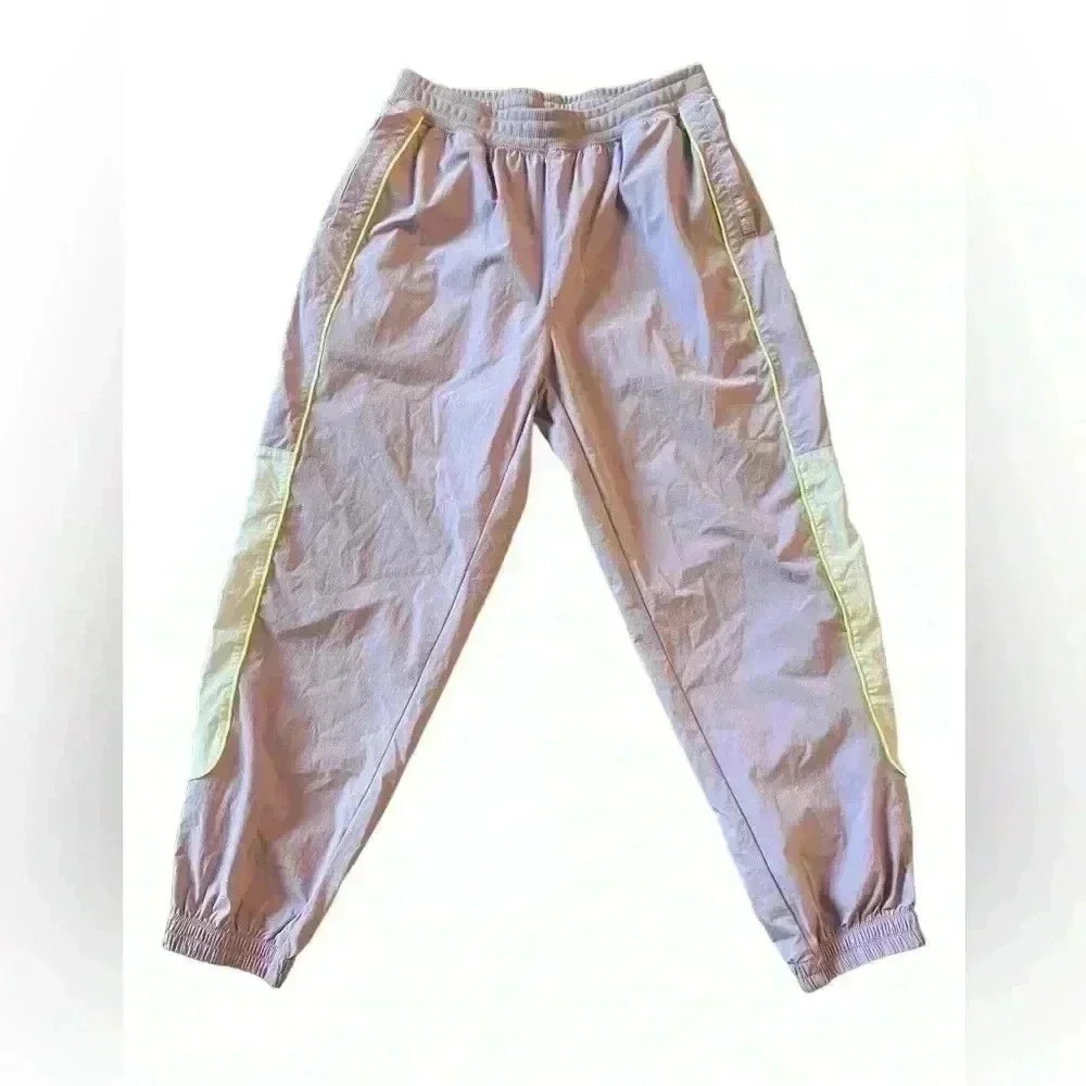 Li Ning Badfive Lilac and Lime Green Nylon Joggers Kids Size Large